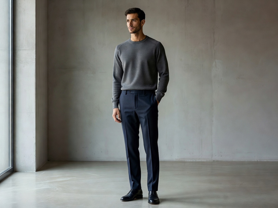 Man wearing tailored wool chore jacket and crisp button-up shirt