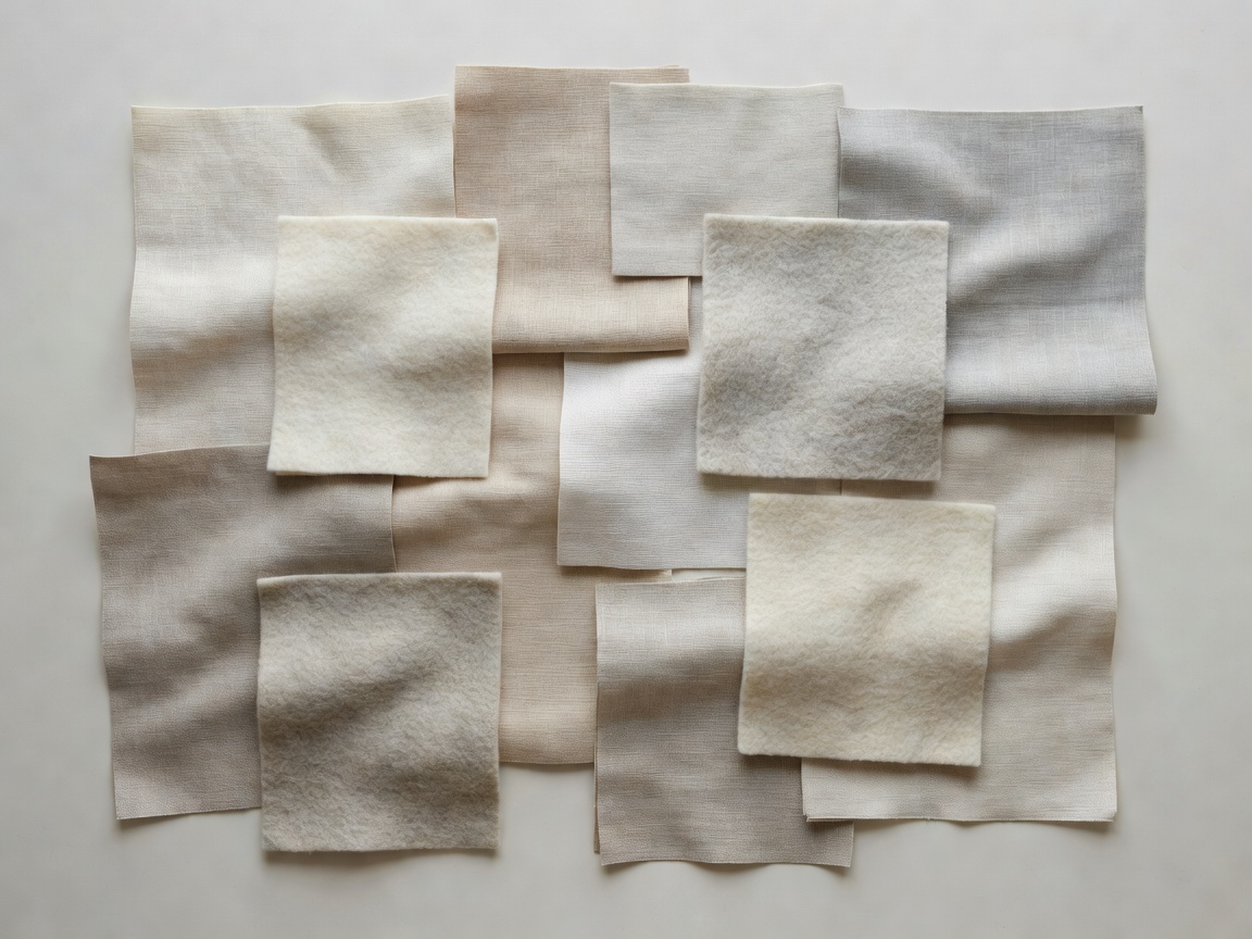 Selection of neutral toned linen and wool swatches